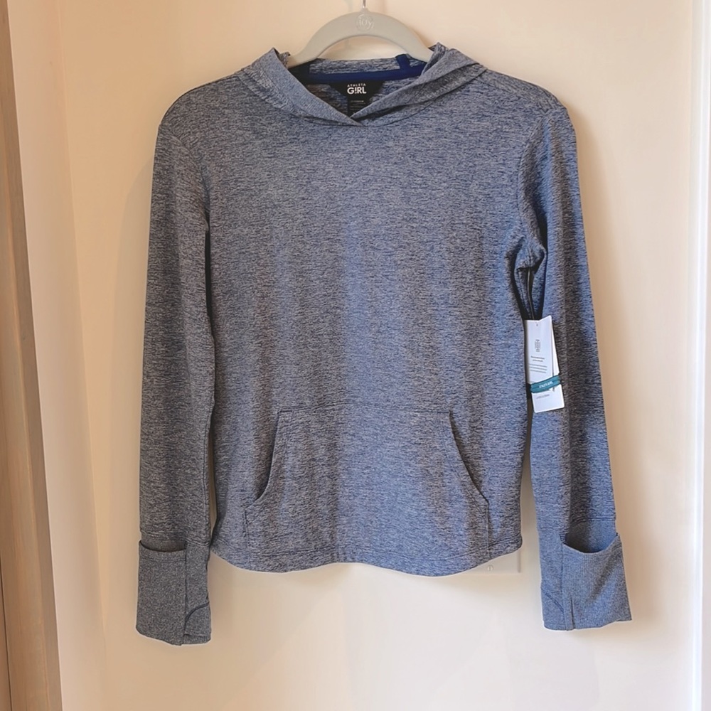 Blue athleta girl light hooded long sleeve